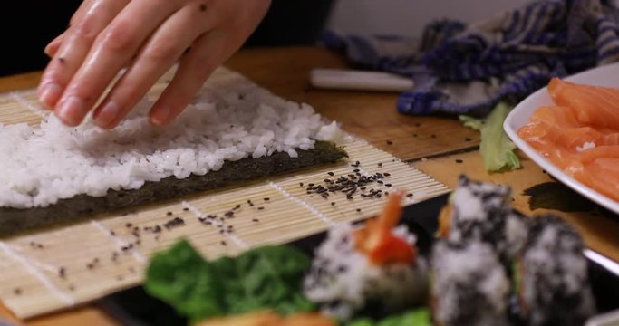 Salmon on rice for sushi