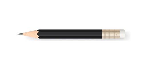 Black pencil on white background with soft shadow. Vector.