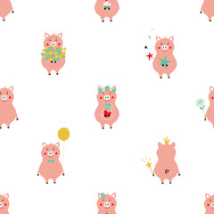 Obraz premium Seamless Pattern With Funny Piglets.