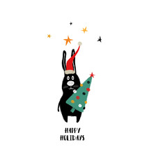 Christmas Card With Funny Rabbit.