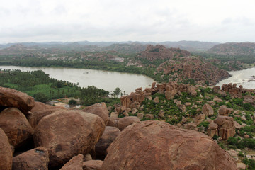 The magnificent, beautiful, stunning view of Hampi ruins (and Virupaksha temple) from Matanga Hill.
