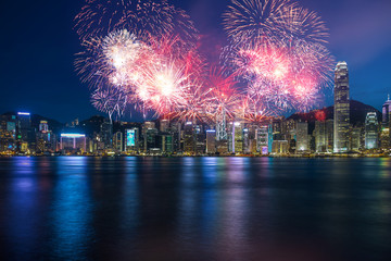 Obraz premium Firework show in Hong Kong Victoria Harbor