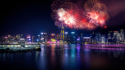 Firework show  in Hong Kong Victoria Harbor