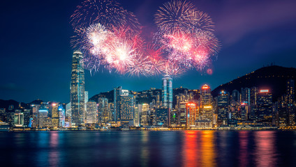 Fototapeta premium Firework show in Hong Kong Victoria Harbor