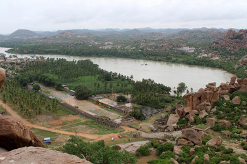 Hiking down the Matanga Hill from the top in Hampi.