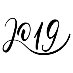 2019. New year.  Handwritten Lettering. Text. Modern Calligraphy.