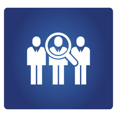 business people and magnifier for human resource concept icon in blue background