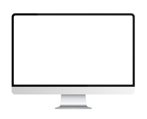Trendy realistic thin frame silver monitor mock up with blank white screen isolated. - obrazy, fototapety, plakaty