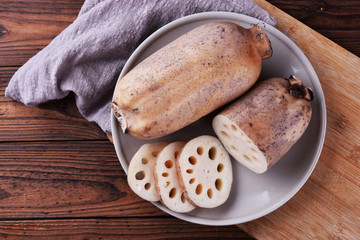 Lotus root on a plate, fresh