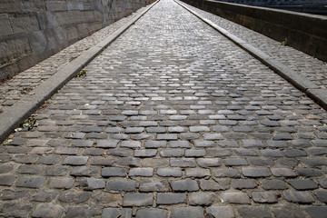 A road paved with setts in Paris, France