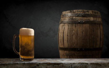background of barrel and worn old table of wood