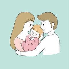 Cartoon cute parents and baby vector.