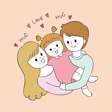 Cartoon cute parents and baby vector.