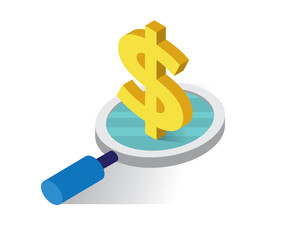 searching for money isometric icons concept,money illustration vector, looking for connection isometric vector illustration