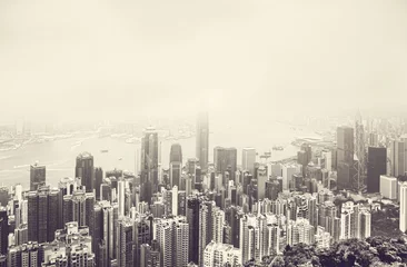 Fototapete Rund Stadtbild von Hongkong im Vintage-Ton © YiuCheung