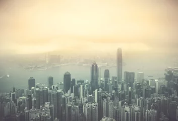 Tuinposter Hong Kong Cityscape in vintage tone © YiuCheung