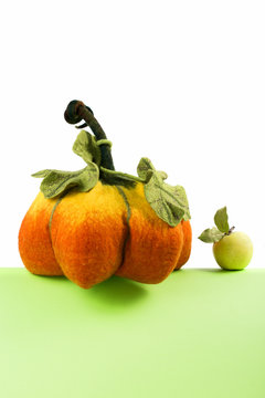 Pumpkin handmade from felted wool for celebration of Halloween