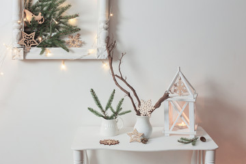 Christmas decoration on background  white wall