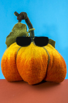 Pumpkin handmade from felted wool for celebration of Halloween