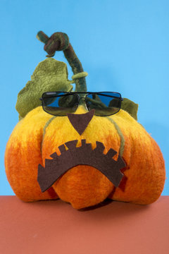 Pumpkin handmade from felted wool for celebration of Halloween