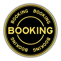 Gold and black color sticker in word booking on white background