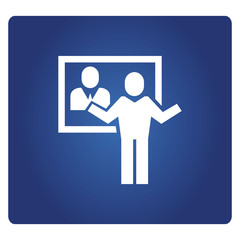 people meeting online icon in blue background