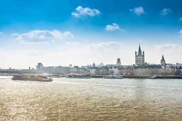 COLOGNE, GERMANY- March 14, 2018 : Rhine River view in Cologne, Germany.