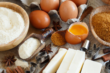 Ingredients and utensils for baking cookies