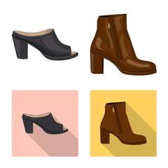 Vector illustration of footwear and woman icon. Set of footwear and foot stock symbol for web.