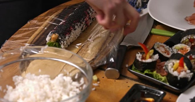 Wrap and cut sushi roll