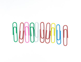 Colorful of paperclip on white background.