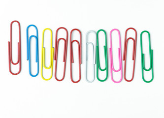 Colorful of paperclip on white background.