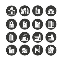 building icon set in circle button