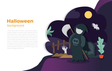 Halloween vector grim reaper illustration background.