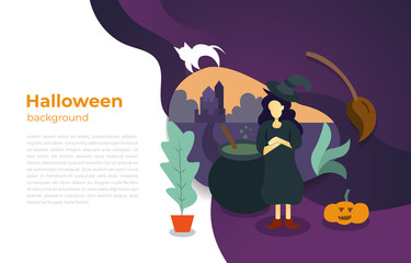 Halloween vector witch illustration background.