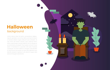 Halloween vector frankenstein illustration background.