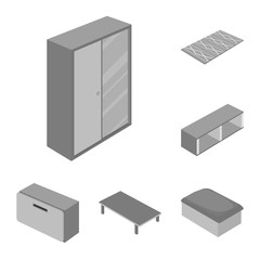 Vector illustration of bedroom and room logo. Set of bedroom and furniture stock symbol for web.