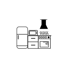 Kitchen furniture, refrigerator, stove and microwave icon