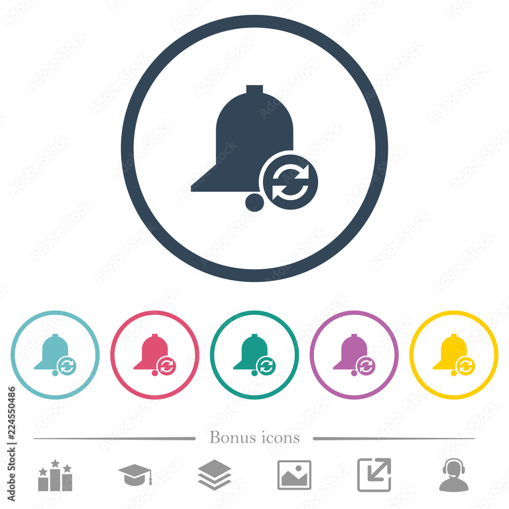 Poster refresh reminder flat color icons in round outlines