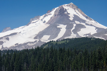Fototapeta na wymiar Close up view of Mt. Hood, near Government Camp Oregon, an active volcano mountain in the Cascades mountain range