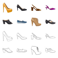 Vector design of footwear and woman symbol. Set of footwear and foot stock symbol for web.