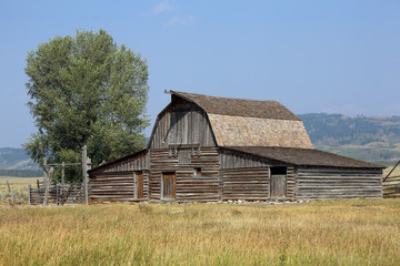 Obraz premium historic rustic wooden barn at Mormon Row Historic District, Grand Teton National Park, WY, USA