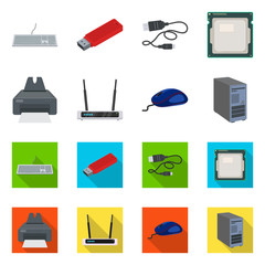 Vector illustration of laptop and device icon. Set of laptop and server stock symbol for web.