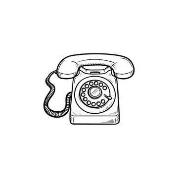 Vintage telephone hand drawn outline doodle icon. Old phone and communication, phone call, receiver concept. Vector sketch illustration for print, web, mobile and infographics on white background.