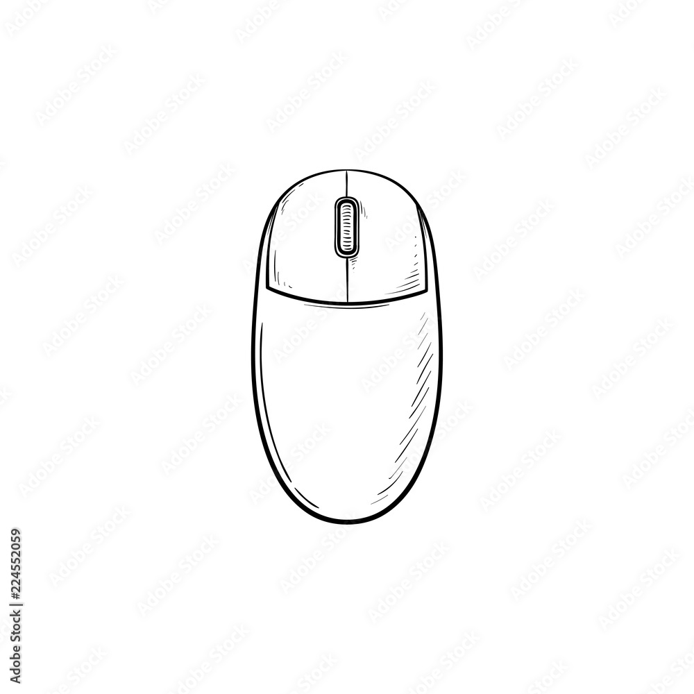 Poster computer mouse hand drawn outline doodle icon. computer and internet technology, pc and pointing dev