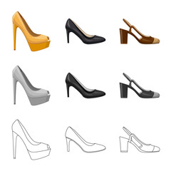 Vector design of footwear and woman icon. Collection of footwear and foot stock vector illustration.