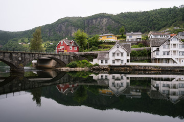 Fototapeta na wymiar Norheimsund - Norwegian city near Hardangerfjord fjord, Norway