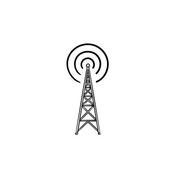 Radio Tower Hand Drawn Outline Doodle Icon. Radio Antenna, Wireless Communication, Broadcast Concept. Vector Sketch Illustration For Print, Web, Mobile And Infographics On White Background.