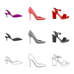 Vector design of footwear and woman icon. Set of footwear and foot vector icon for stock.