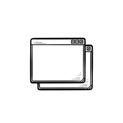 Two browser windows hand drawn outline doodle icon. Internet and interface, cascade windows and search concept. Vector sketch illustration for print, web, mobile and infographics on white background.